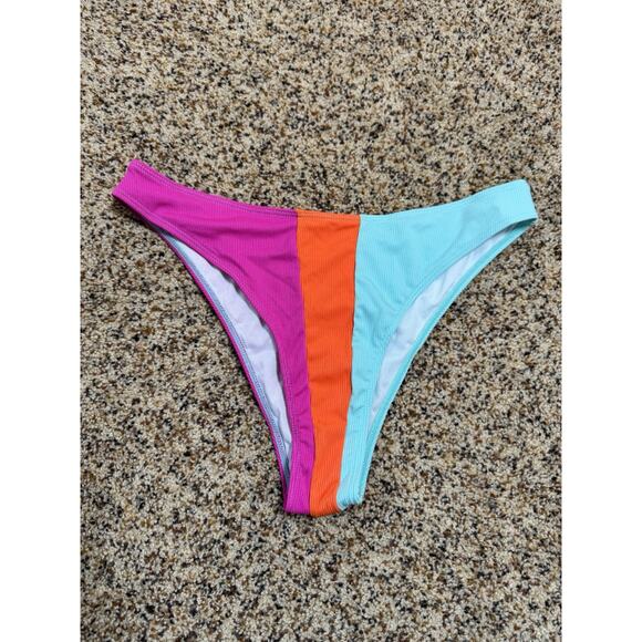 Zaful Women's V-Wired Bikini Pink Blue‎ Colorblock Ribbed 2 Piece Swimwear L - Picture 7 of 10
